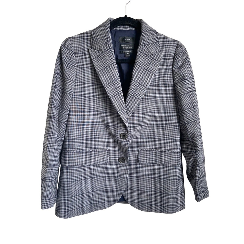 J.Crew Sommerset Blazer Italian Stretch Wool Tollegno Plaid Navy Grey 4P